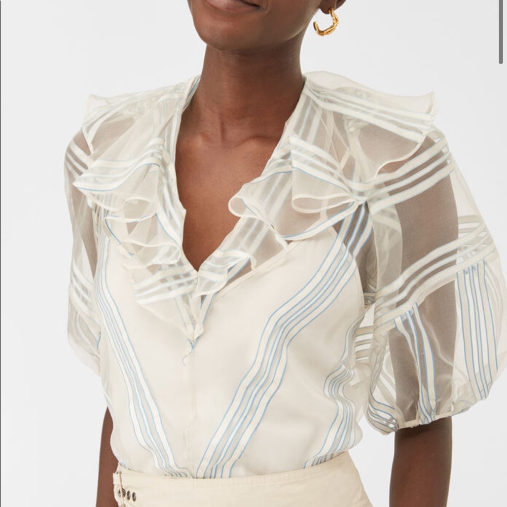Rebecca Taylor Striped Organza Blouse NWOT size 0